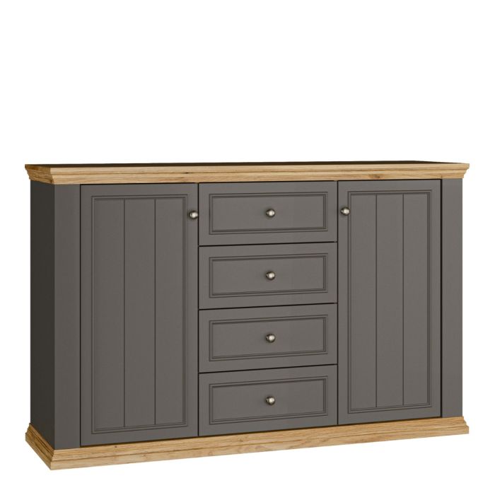 Montclair Large 2 Door 4 Drawer Sideboard – Grey & Oak Effect