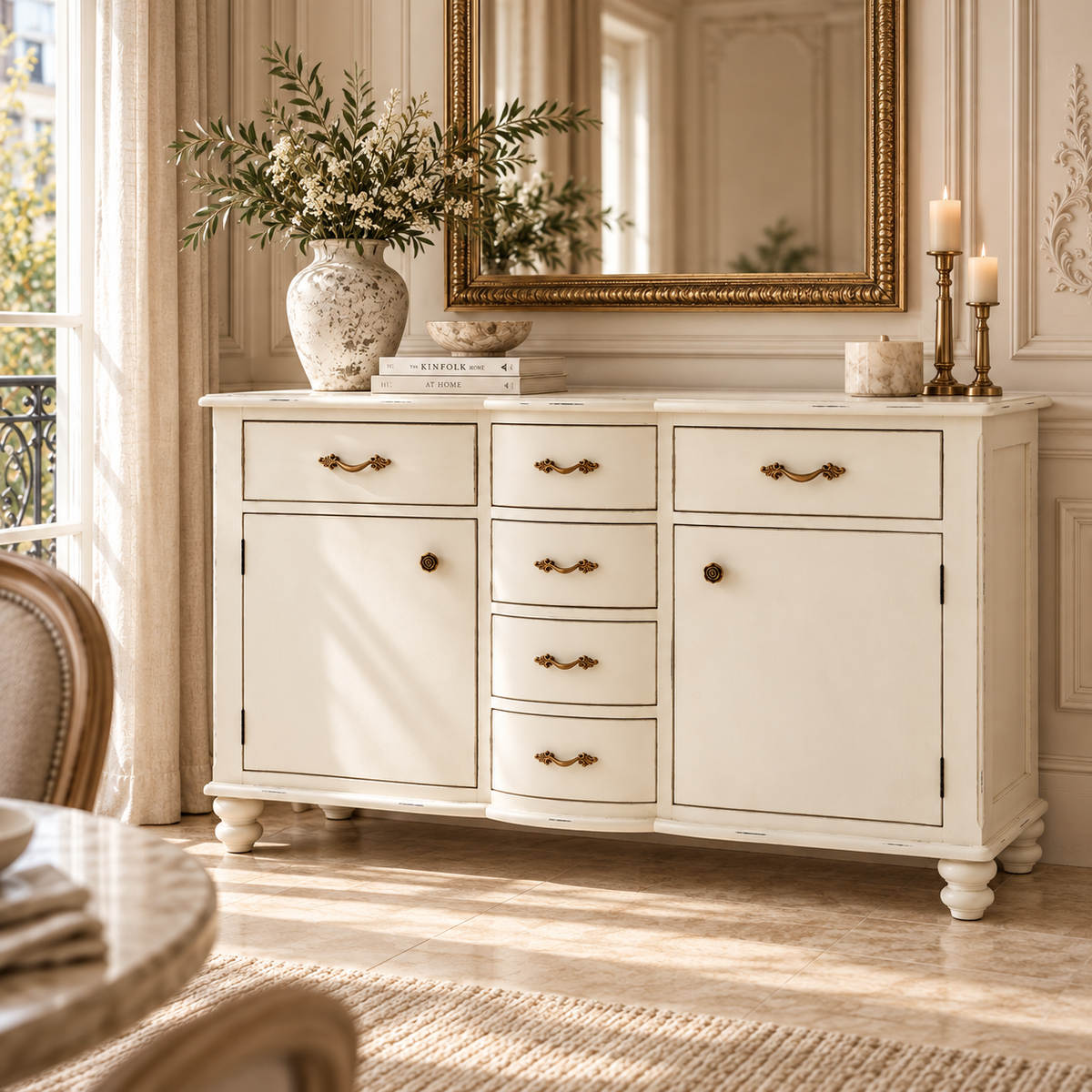 Camille White Baroque Six Drawer Sideboard