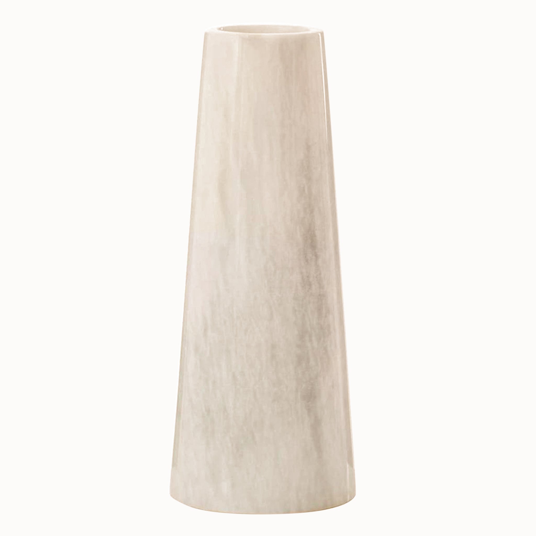 Alix tapered white stone marble vase with a minimalist sculptural silhouette, showcasing a smooth natural marble finish and contemporary tapered design, ideal as a decorative vase for modern, Scandinavian and luxury interiors.