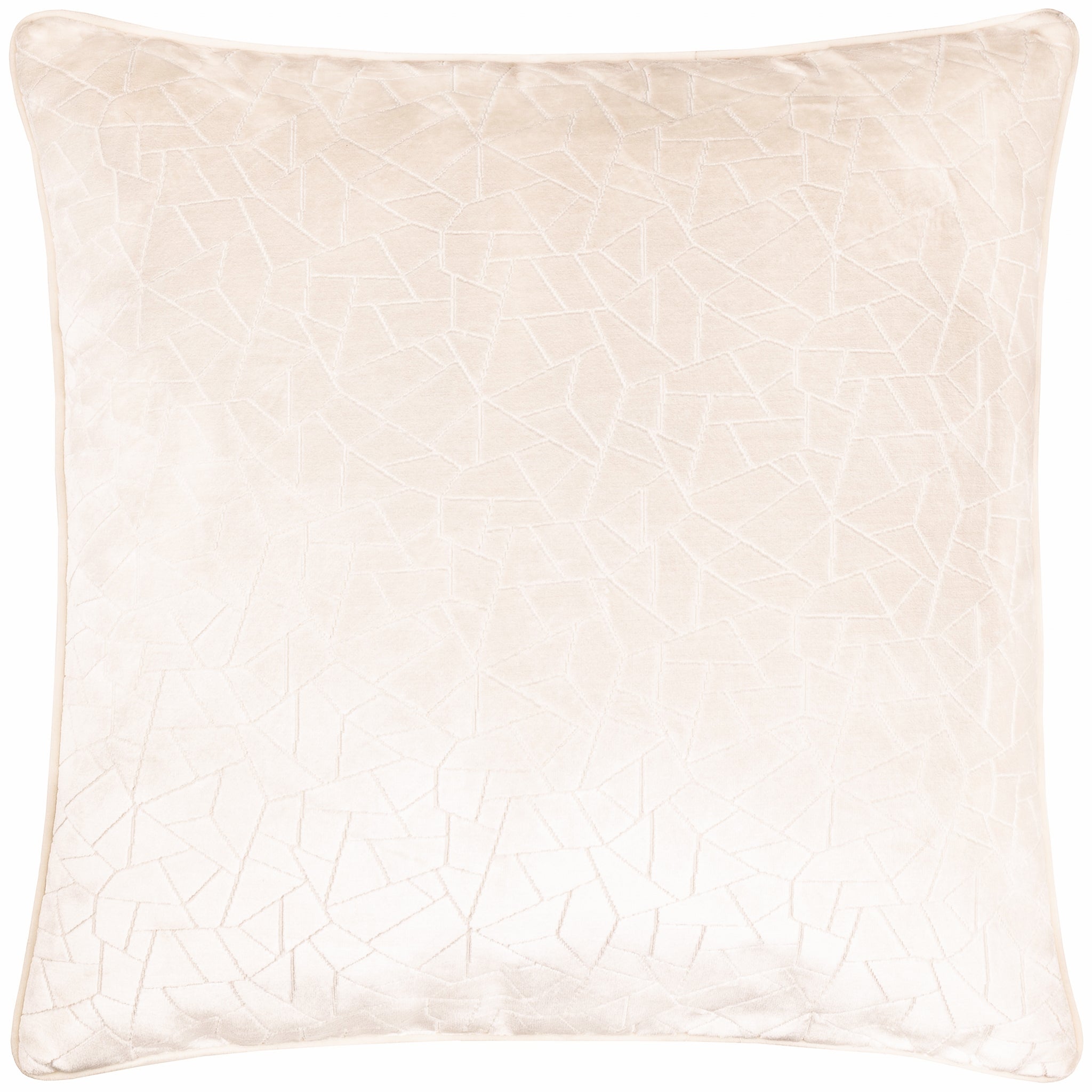 Noé Maëva Piped Cut Velvet Cushion in soft milk cream, front view showing the square shape, tonal geometric cut velvet pattern and neatly piped edges for an elegant textured finish.