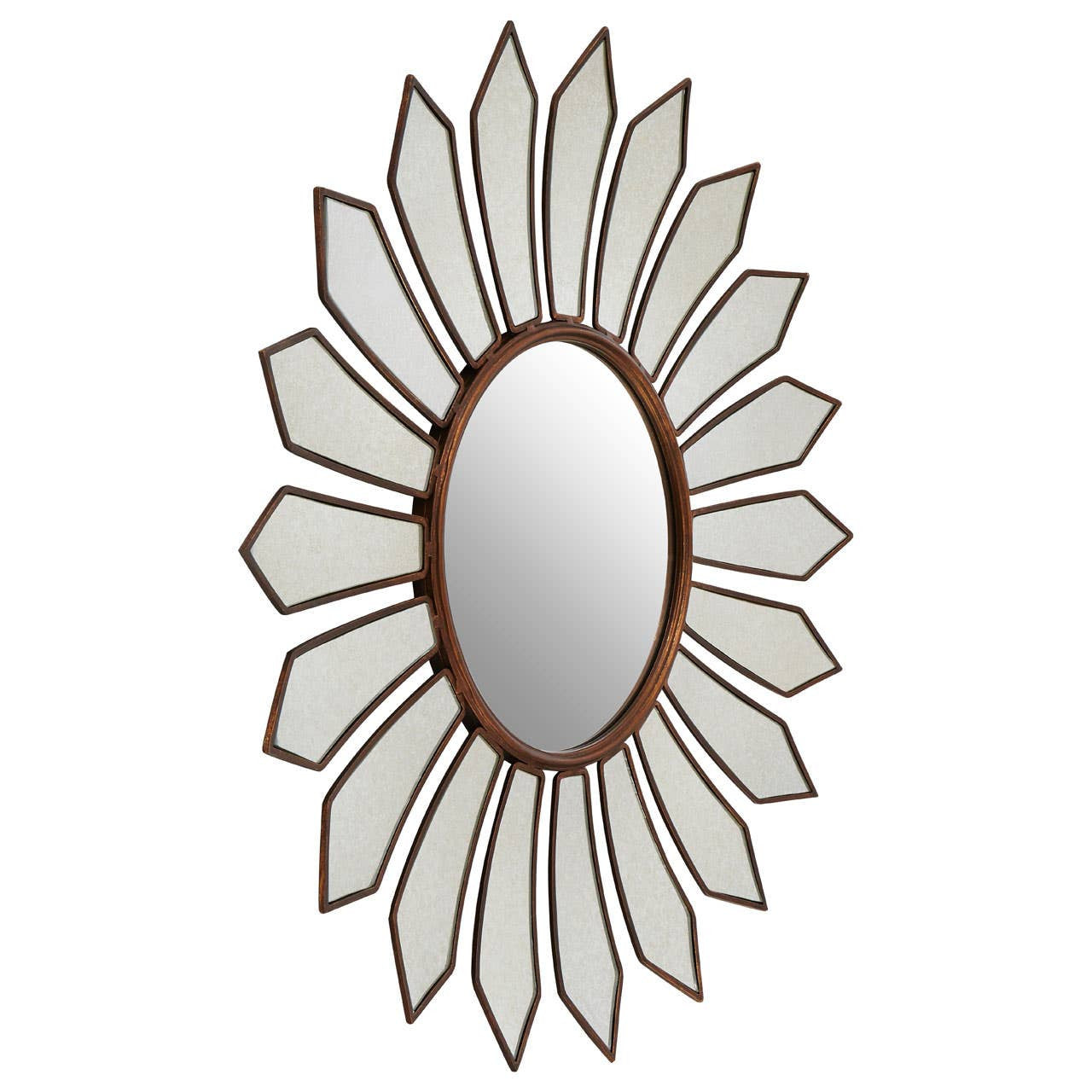 Full view of the Odette 109cm Round Floral Wall Mirror with decorative antique gold floral frame, oversized round mirror and statement sunburst silhouette designed to bring timeless elegance to classic and contemporary interiors.