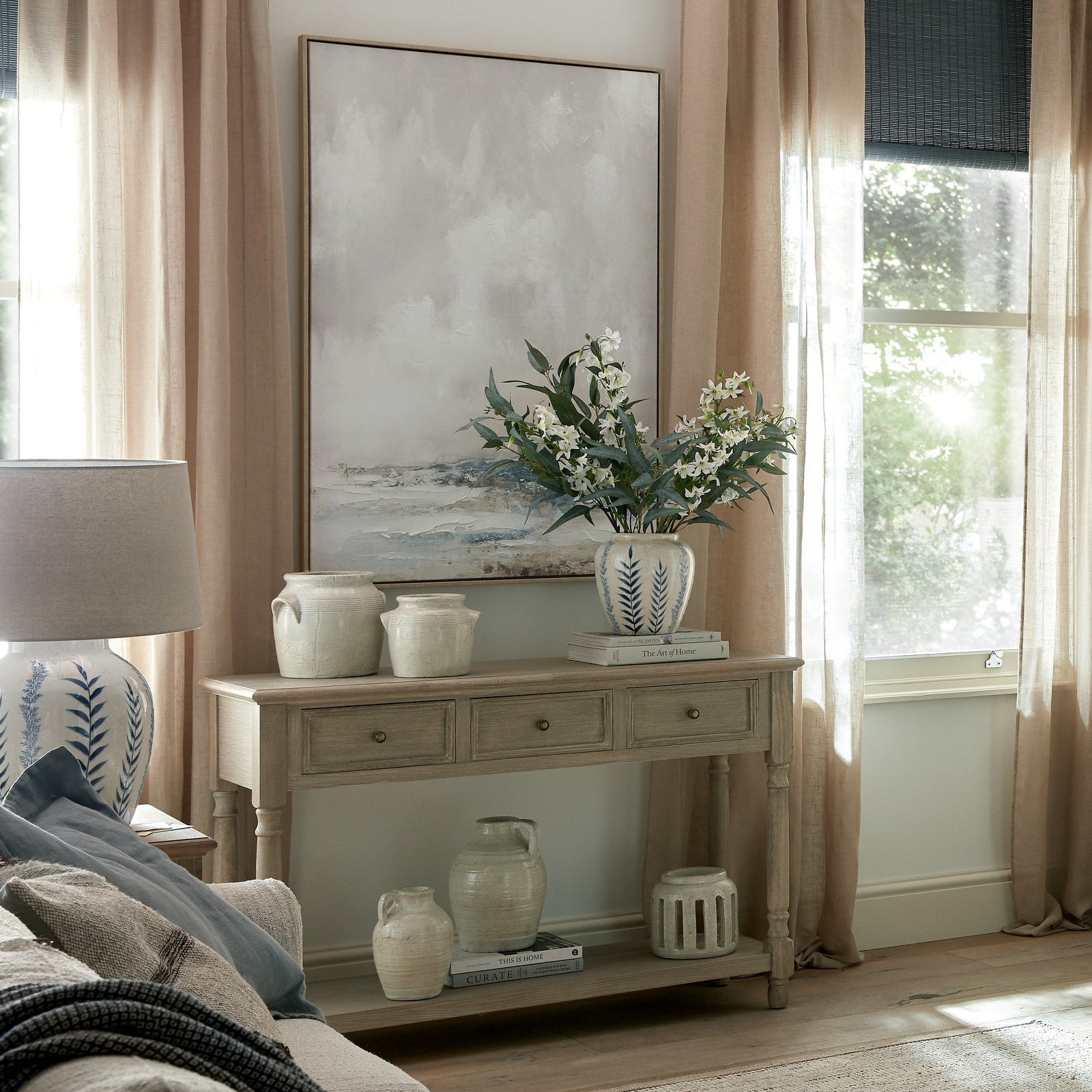 Laurent Wood Console Table with 3 Drawers & Shelf