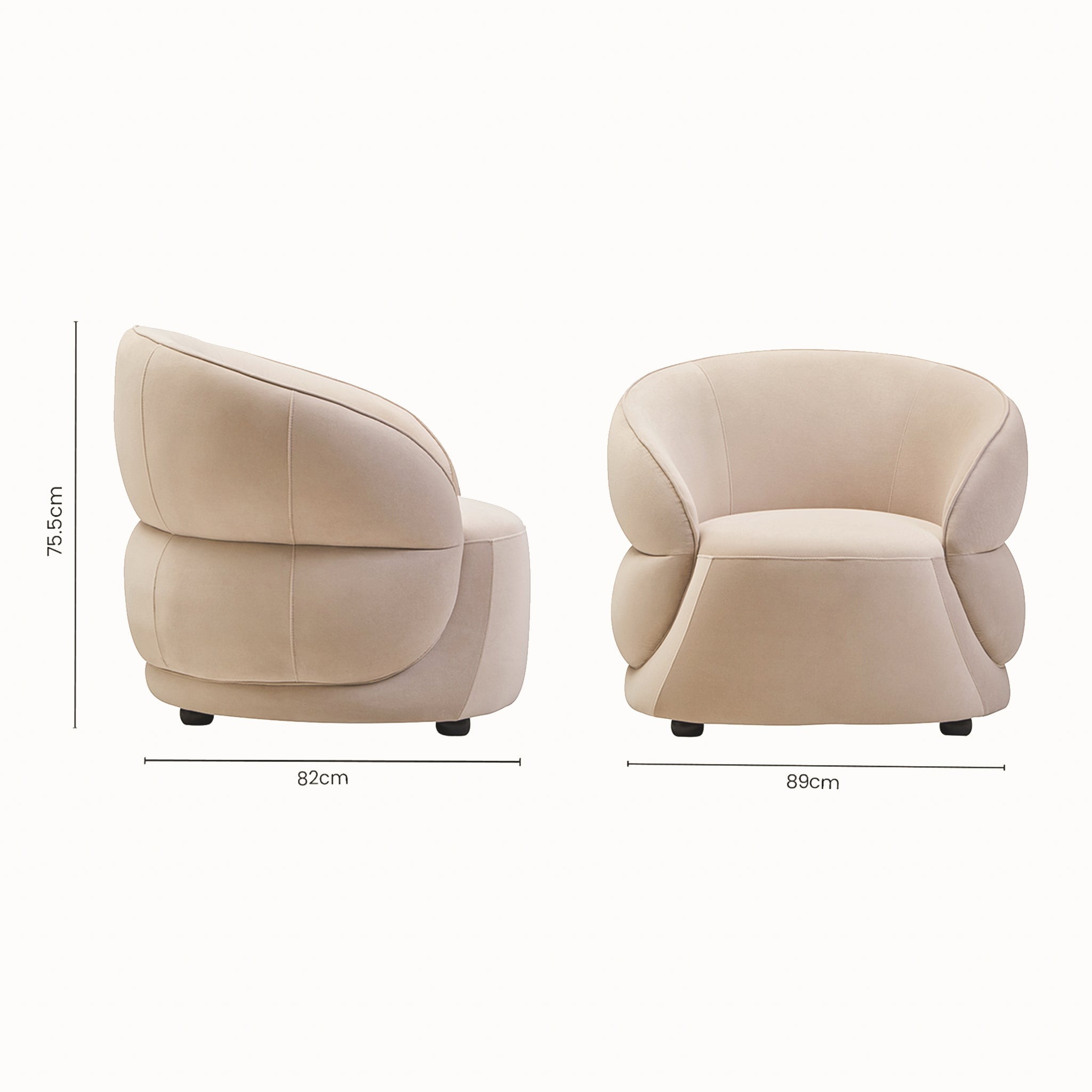 Elara Curved Accent Chair – Stone Velvet Upholstery