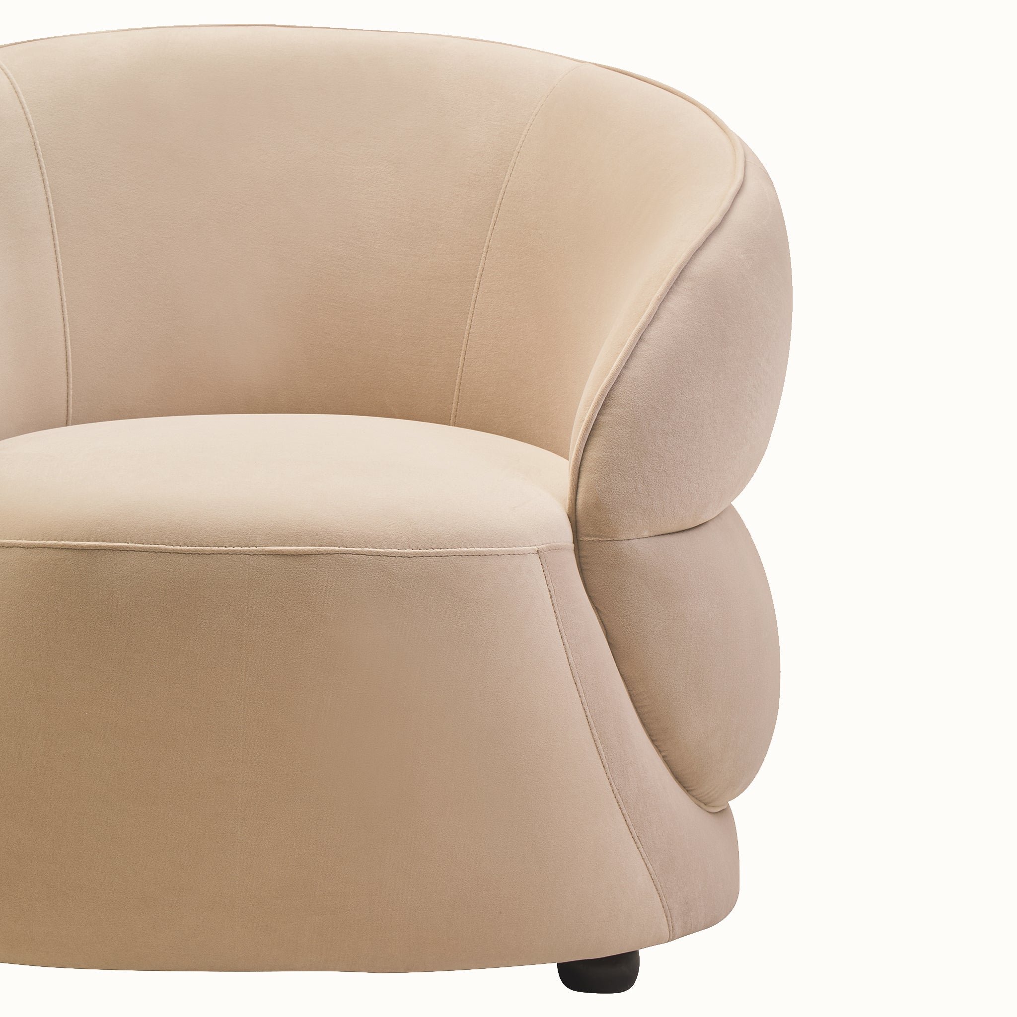 Elara Curved Accent Chair – Stone Velvet Upholstery