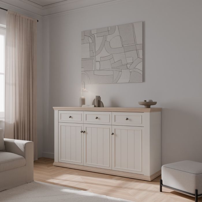 Montclair Large 3 Door 3 Drawer Sideboard – White & Oak Effect