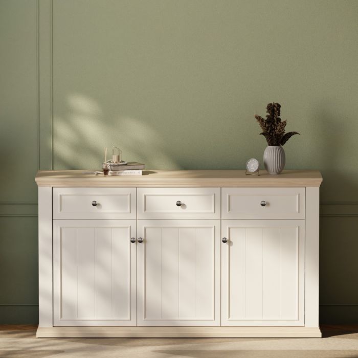 Montclair Large 3 Door 3 Drawer Sideboard – White & Oak Effect