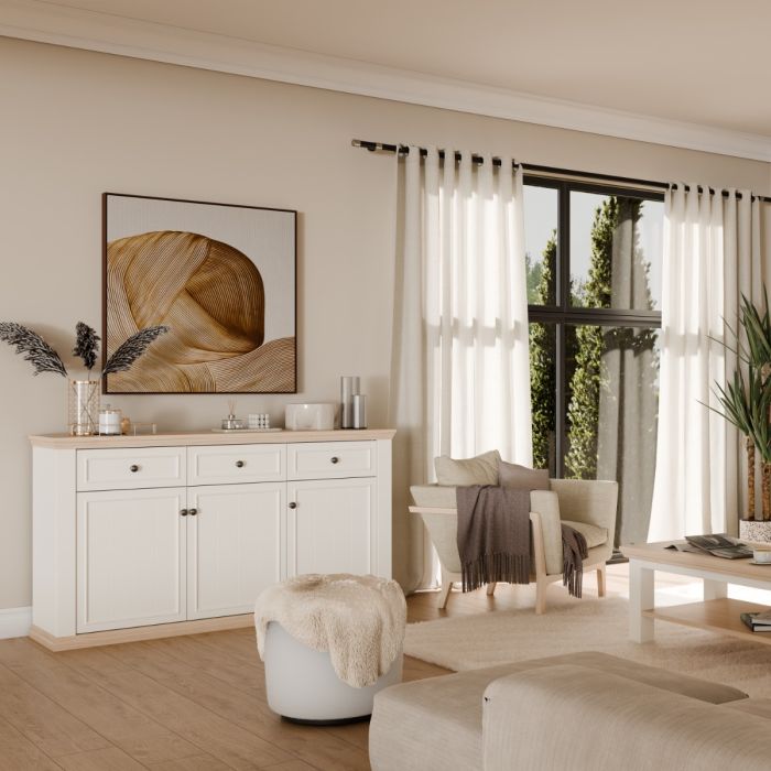 Montclair Large 3 Door 3 Drawer Sideboard – White & Oak Effect
