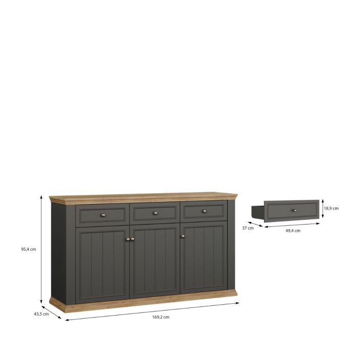 Montclair Large 3 Door 3 Drawer Sideboard – Grey & Oak Effect