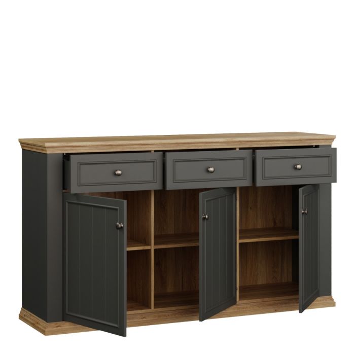 Montclair Large 3 Door 3 Drawer Sideboard – Grey & Oak Effect