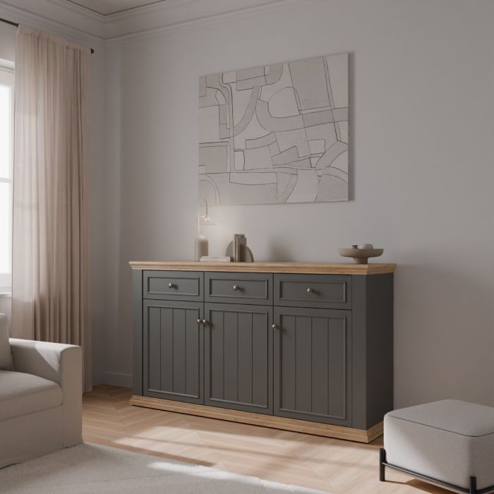 Montclair Large 3 Door 3 Drawer Sideboard – Grey & Oak Effect