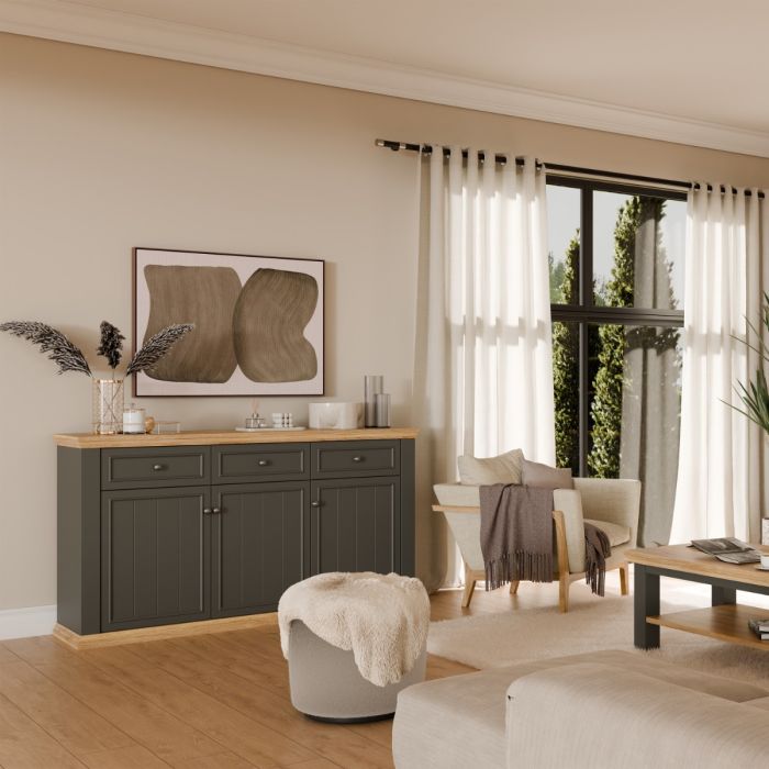 Montclair Large 3 Door 3 Drawer Sideboard – Grey & Oak Effect