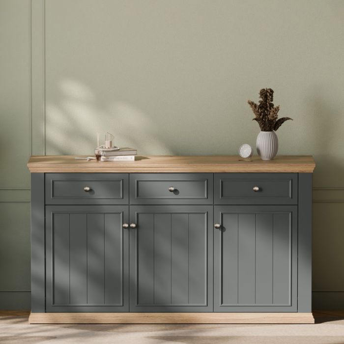 Montclair Large 3 Door 3 Drawer Sideboard – Grey & Oak Effect
