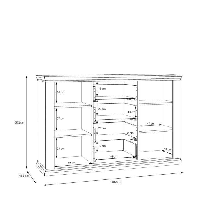 Montclair Large 2 Door 4 Drawer Sideboard – White & Oak Effect