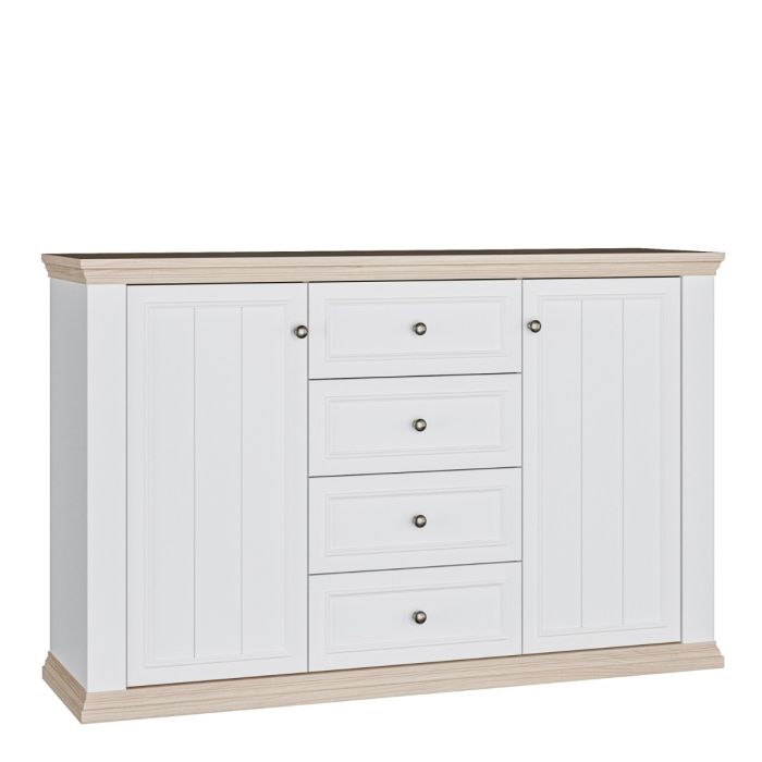 Montclair Large 2 Door 4 Drawer Sideboard – White & Oak Effect