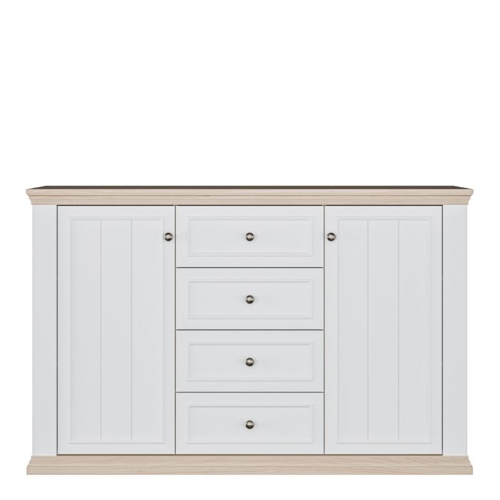 Montclair Large 2 Door 4 Drawer Sideboard – White & Oak Effect