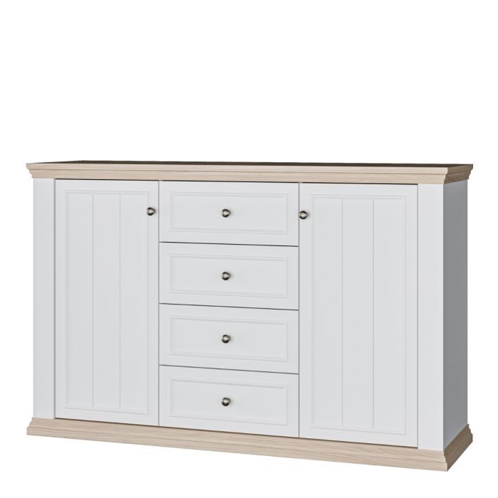 Montclair Large 2 Door 4 Drawer Sideboard – White & Oak Effect