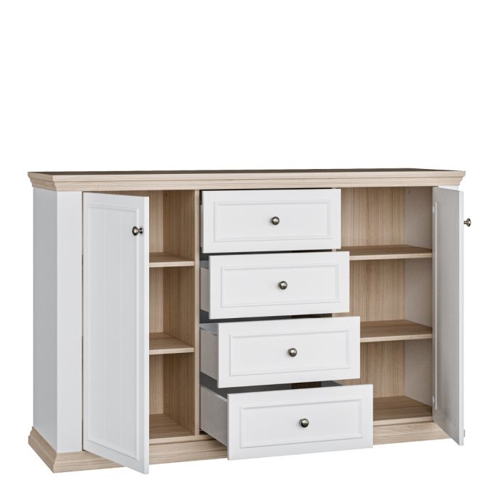 Montclair Large 2 Door 4 Drawer Sideboard – White & Oak Effect