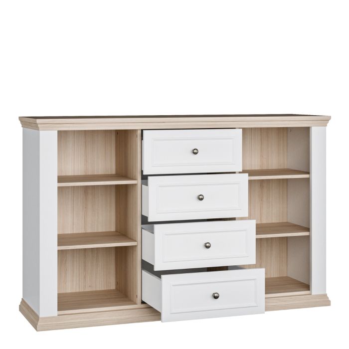 Montclair Large 2 Door 4 Drawer Sideboard – White & Oak Effect