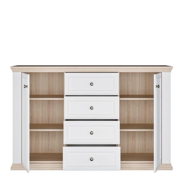 Montclair Large 2 Door 4 Drawer Sideboard – White & Oak Effect
