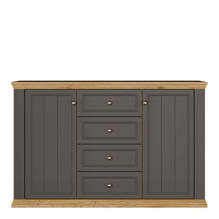 Montclair Large 2 Door 4 Drawer Sideboard – Grey & Oak Effect