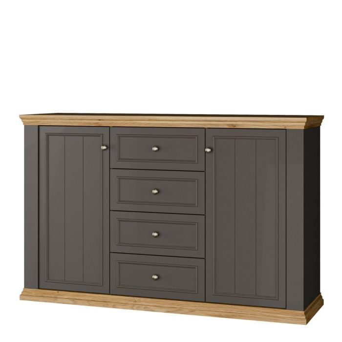Montclair Large 2 Door 4 Drawer Sideboard – Grey & Oak Effect