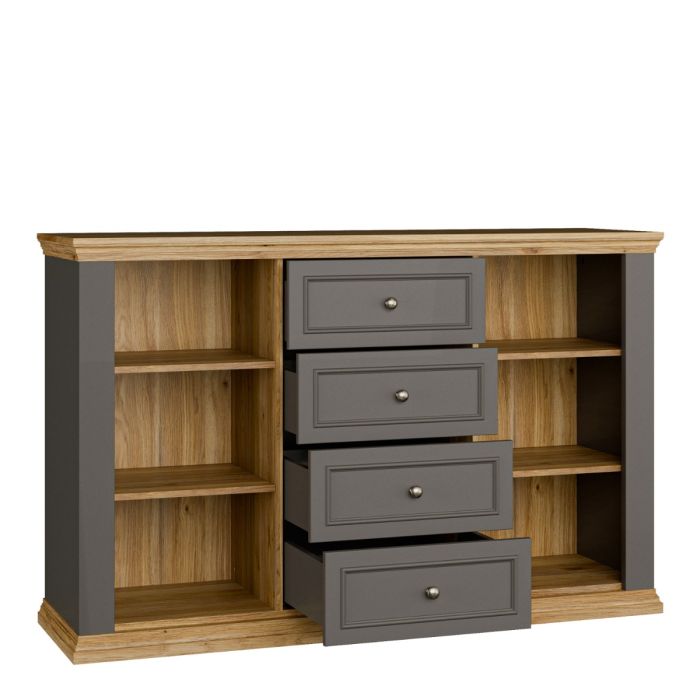 Montclair Large 2 Door 4 Drawer Sideboard – Grey & Oak Effect