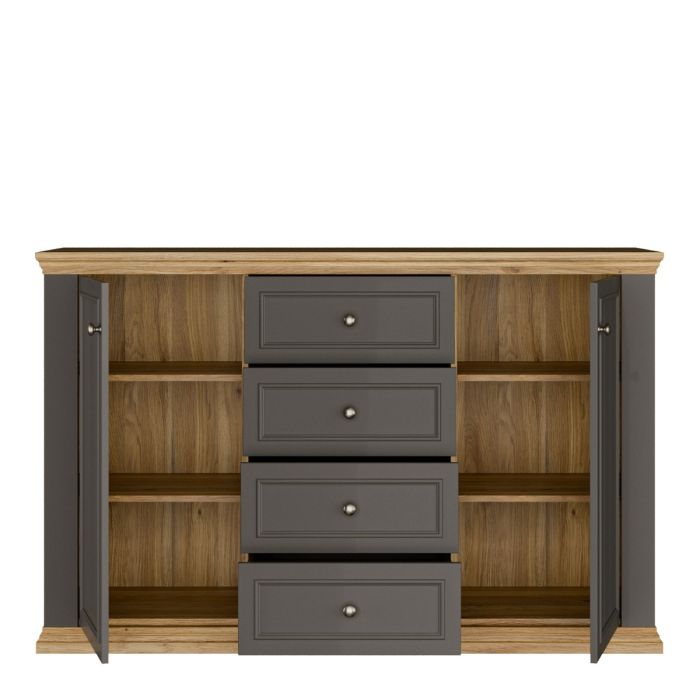 Montclair Large 2 Door 4 Drawer Sideboard – Grey & Oak Effect