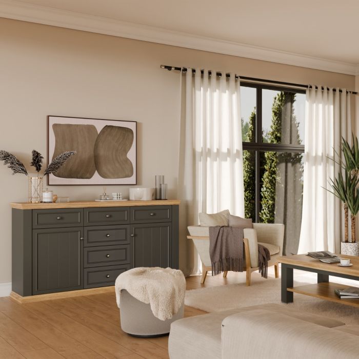 Montclair Large 2 Door 4 Drawer Sideboard – Grey & Oak Effect