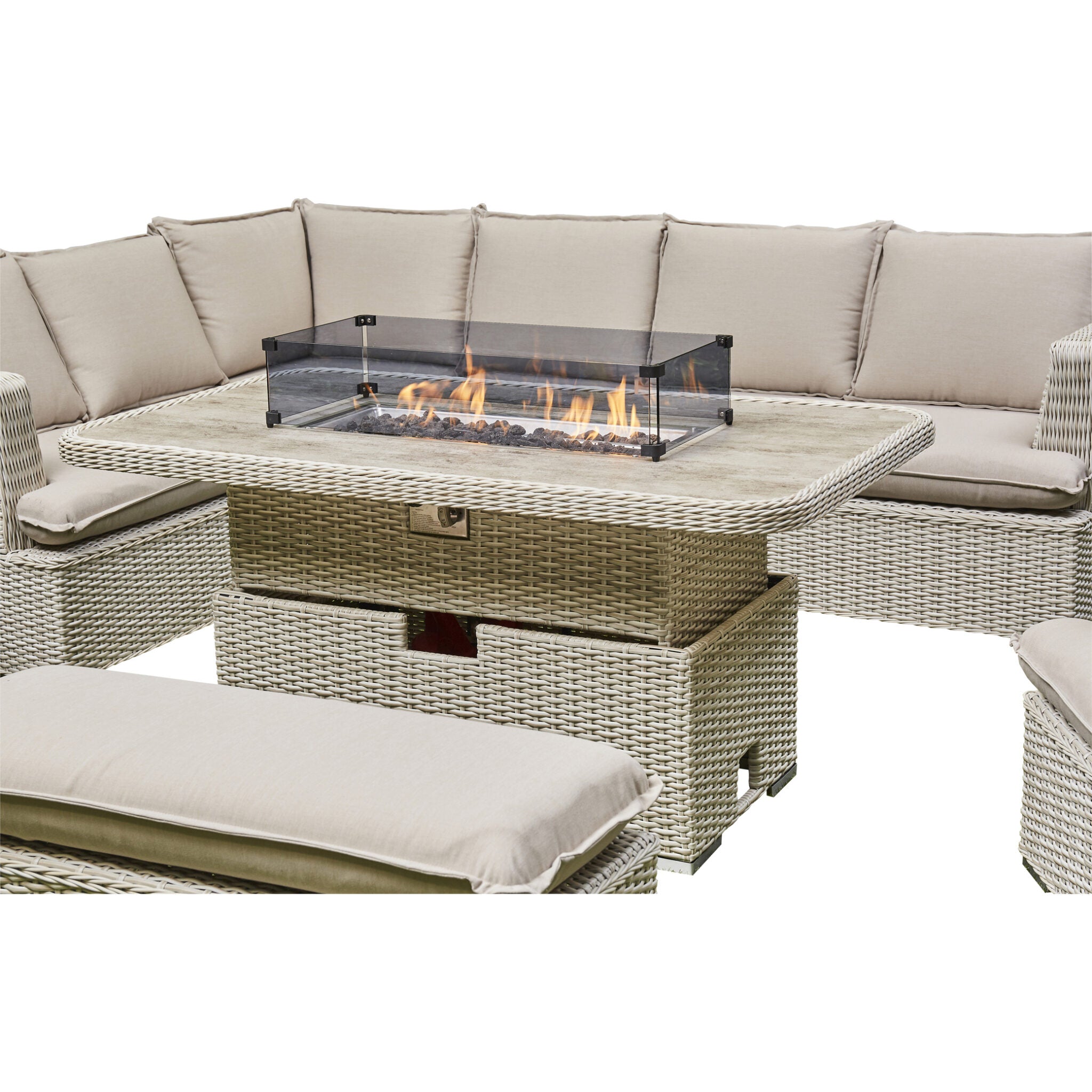 Corner Rising Firepit Dining Set