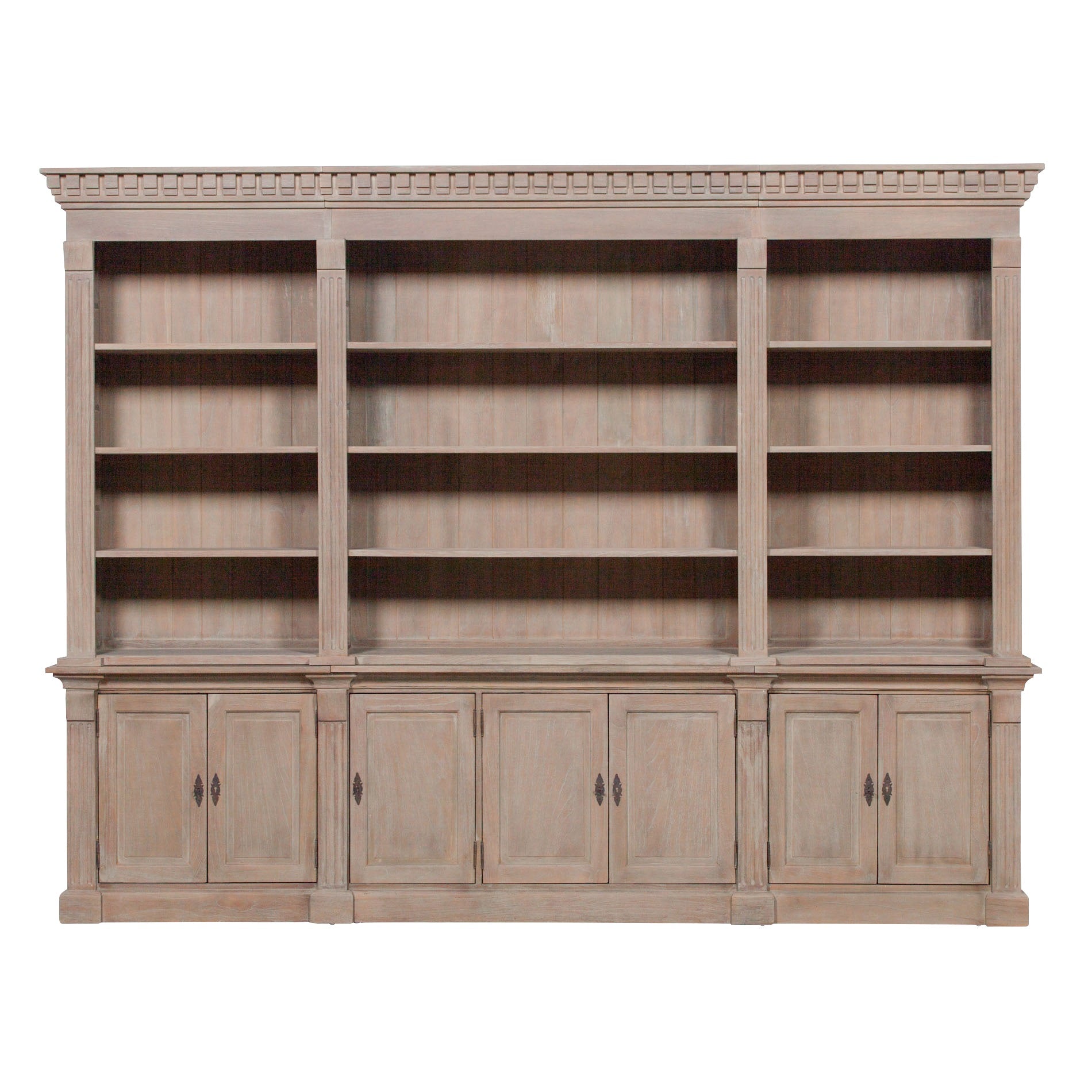 Théodore Extra Large Triple Open Bookcase with Storage – Rustic White Cedar Wood