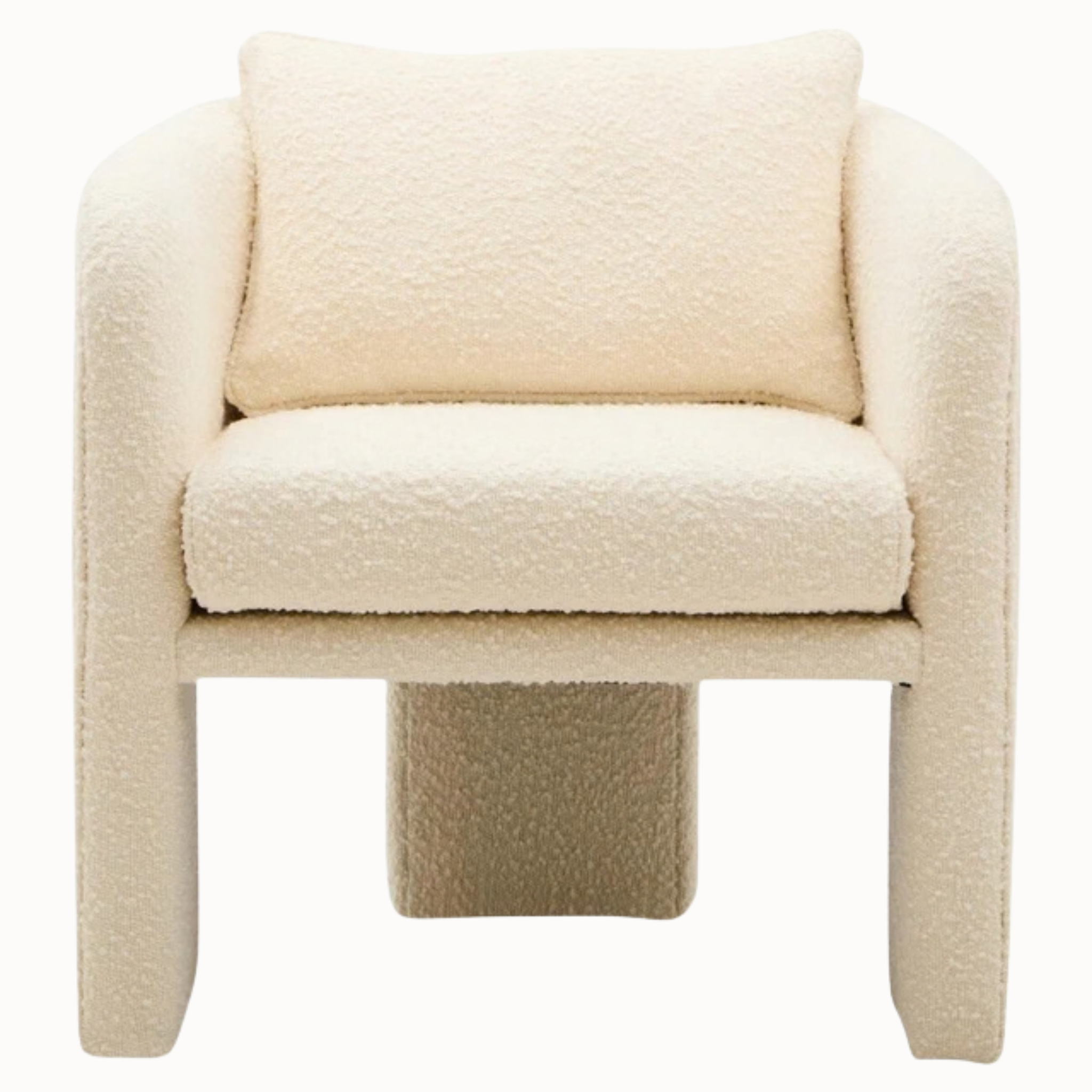 Mireille 70cm Ivory Bouclé Curved Armchair with Cushioned Back and Matching Cushion