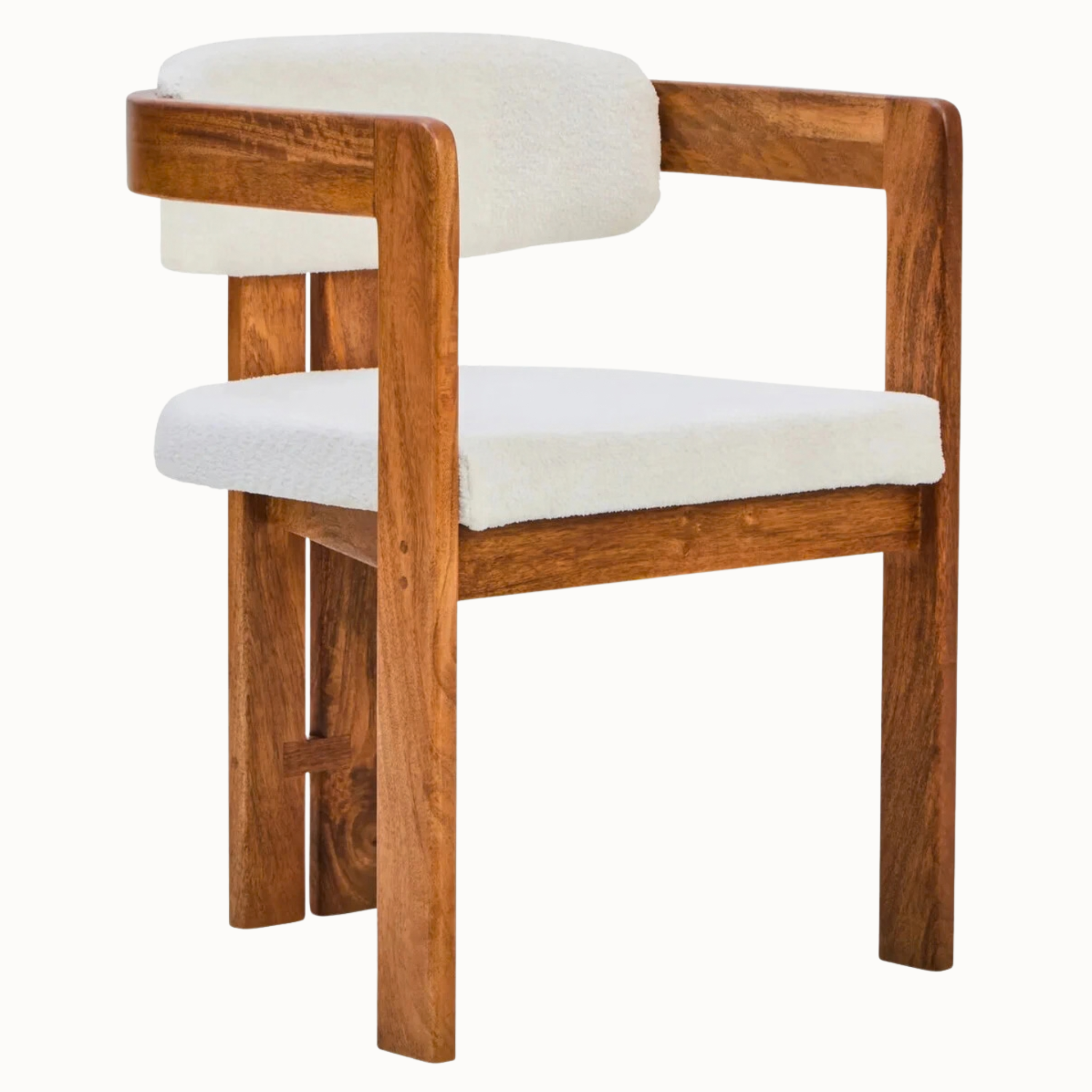 Sabine Cream Bouclé and Natural Mango Wood Curved Back Dining Armchair