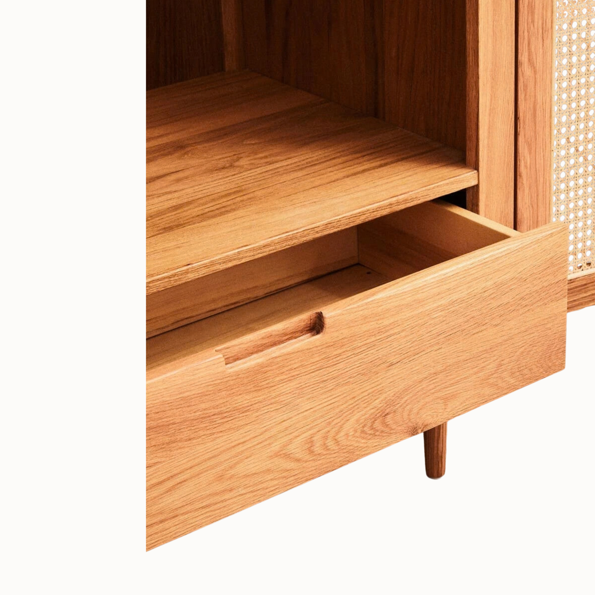 Amaury 200cm Arched Oak Wood and Woven Rattan 2 Door Wardrobe with Drawers