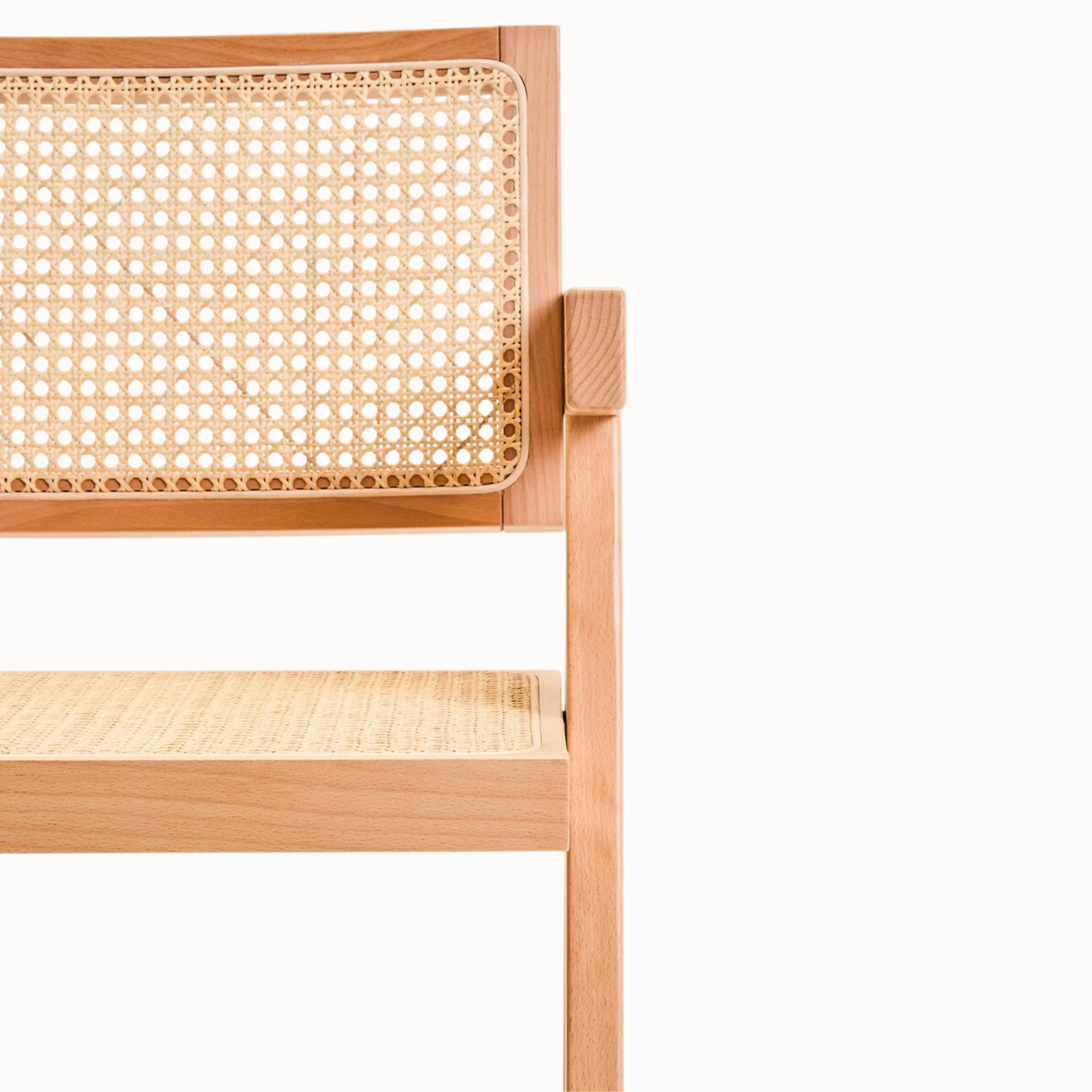 Clément Natural Beech Wood Dining Armchair with Woven Cane Seat and Back