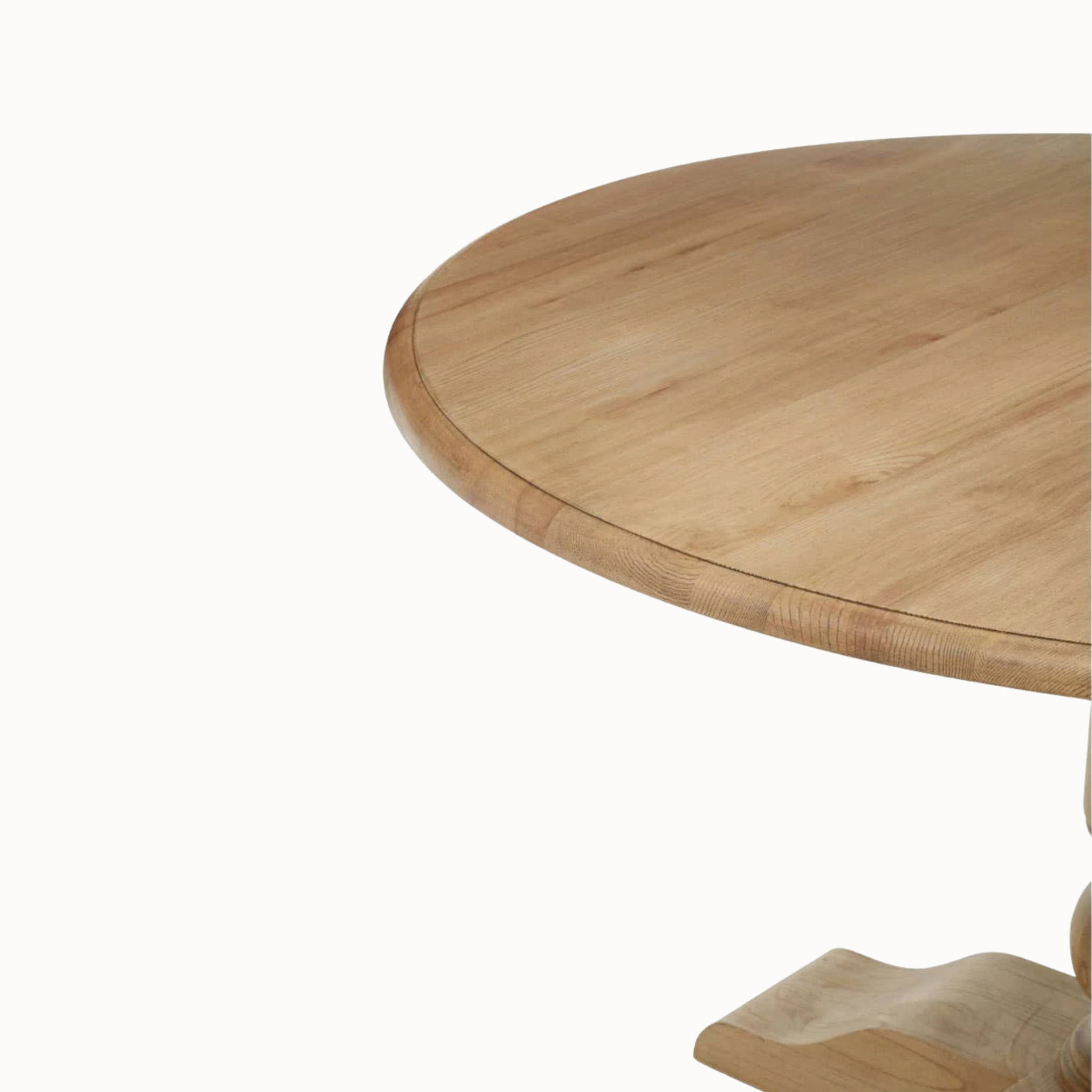 Gaston 127cm Round Solid Oak Wood Dining Table for 4–6 with Carved Pedestal Base