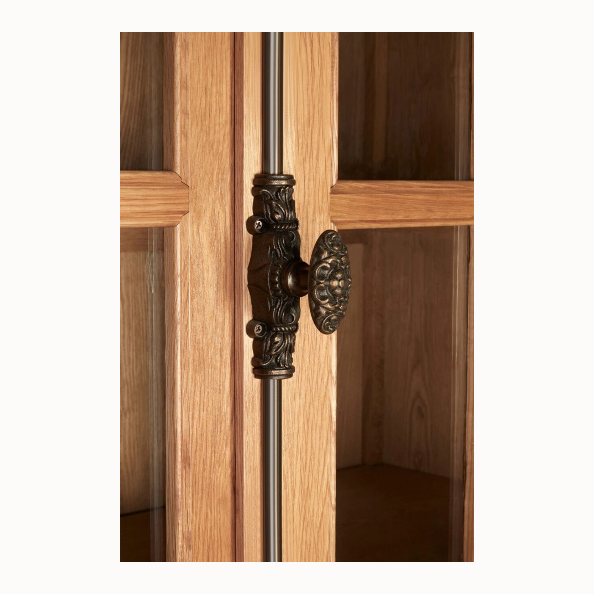 Alaric Large 220cm Natural Oak Wood 8 Door Display and Storage Cabinet with Glass Doors
