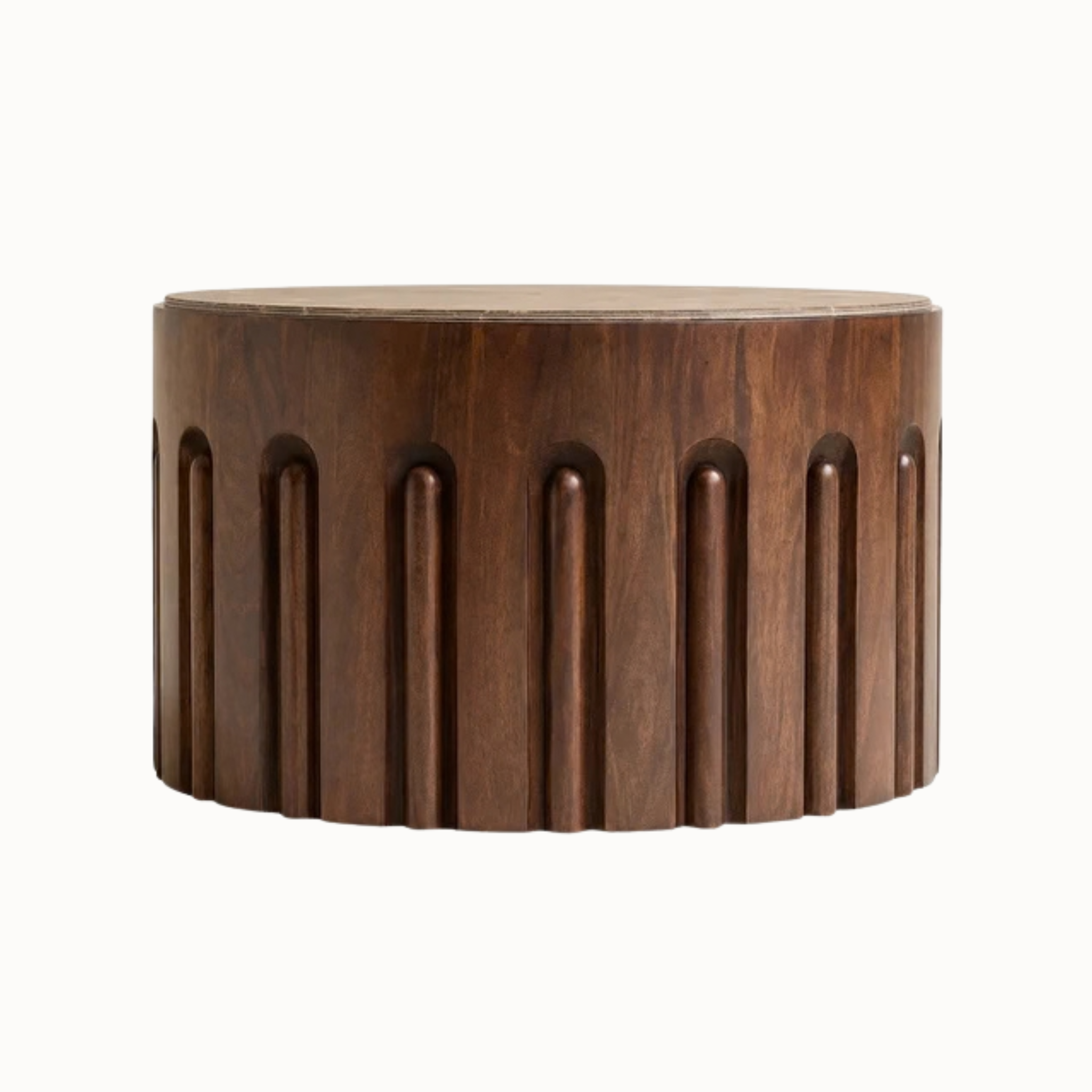 Marceau 70cm Round Dark Emperador Marble and Dark Mango Wood Carved Coffee Table
