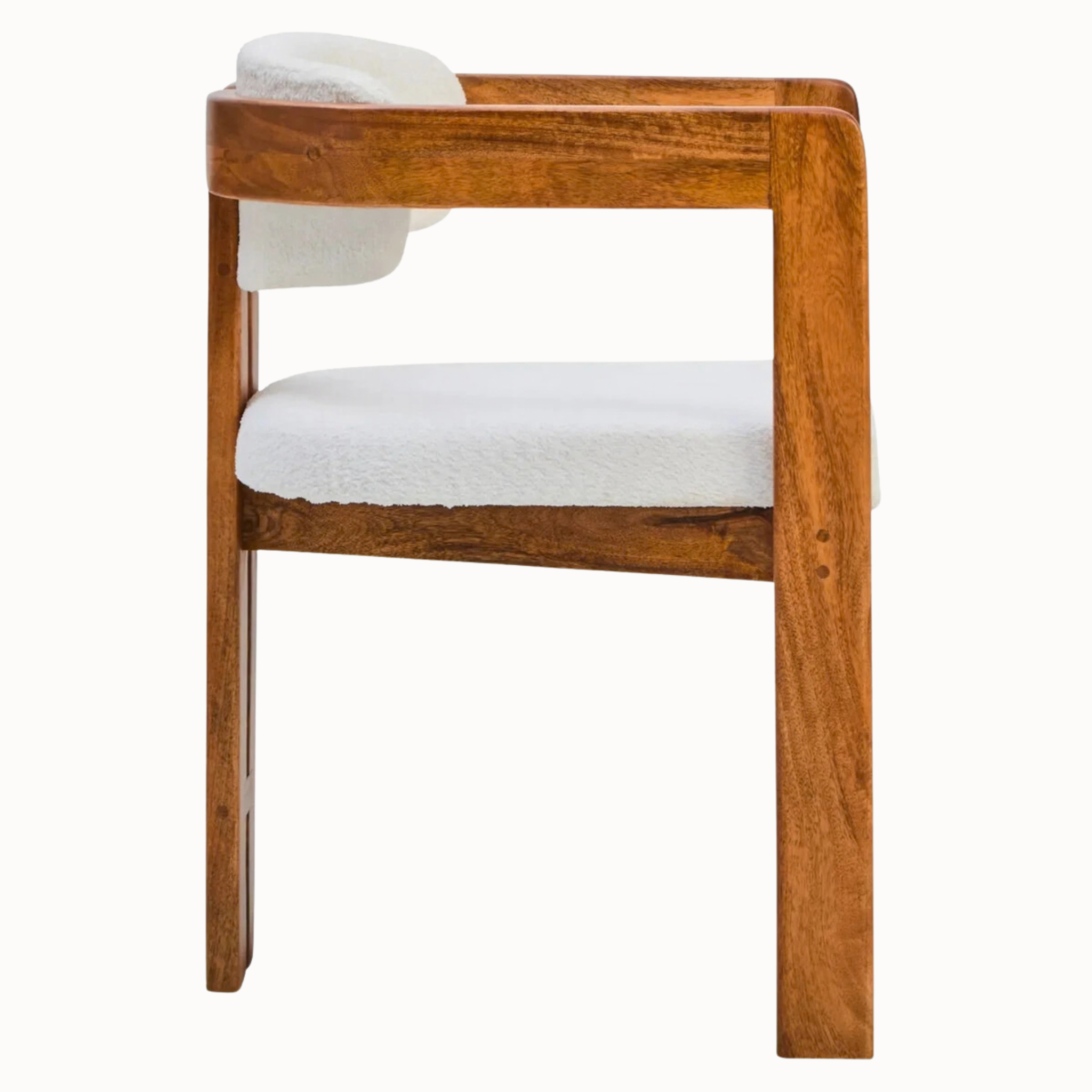 Sabine Cream Bouclé and Natural Mango Wood Curved Back Dining Armchair