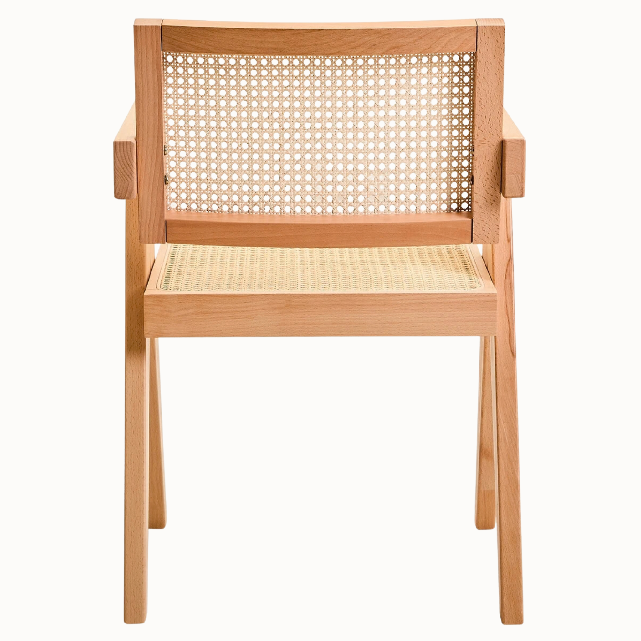 Clément Natural Beech Wood Dining Armchair with Woven Cane Seat and Back