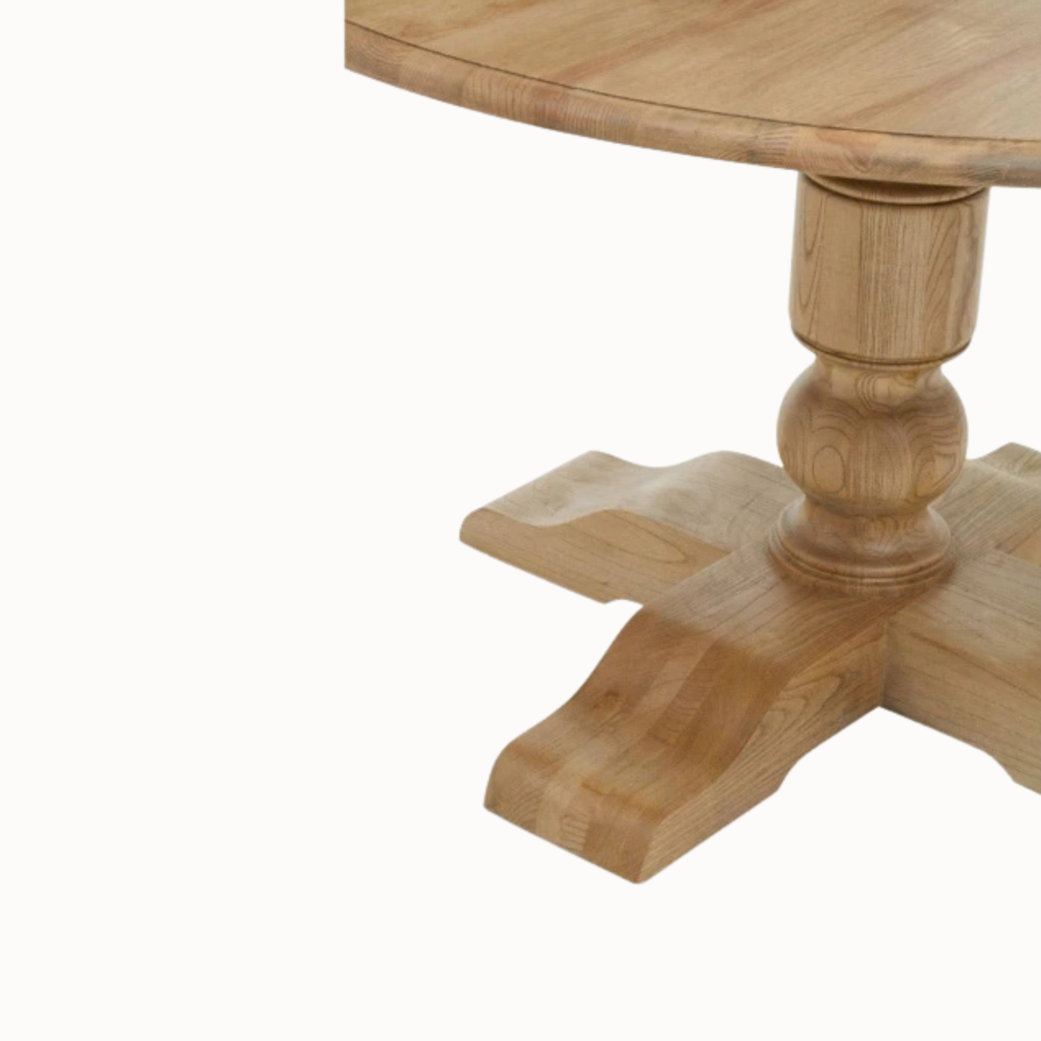 Gaston 127cm Round Solid Oak Wood Dining Table for 4–6 with Carved Pedestal Base