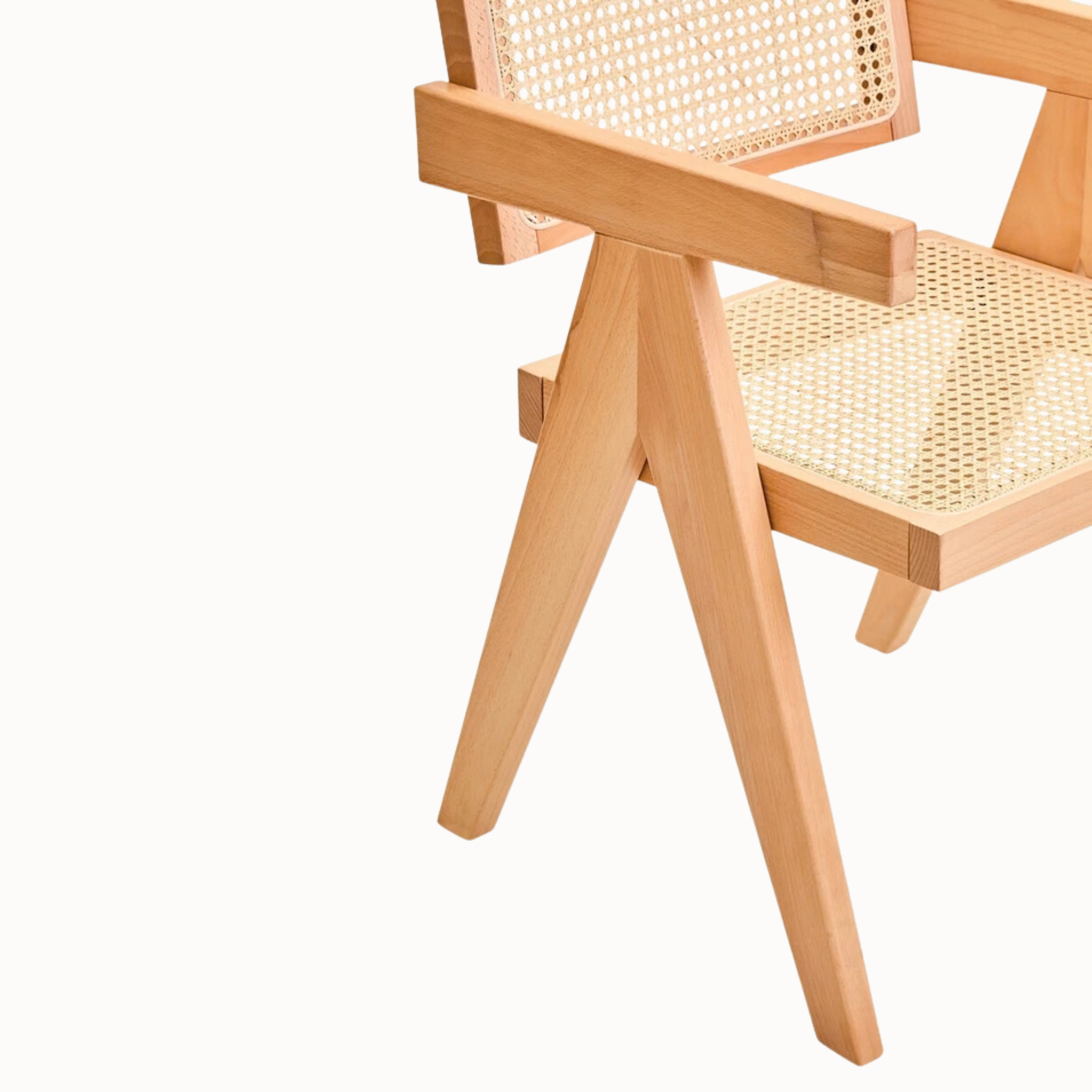 Clément Natural Beech Wood Dining Armchair with Woven Cane Seat and Back