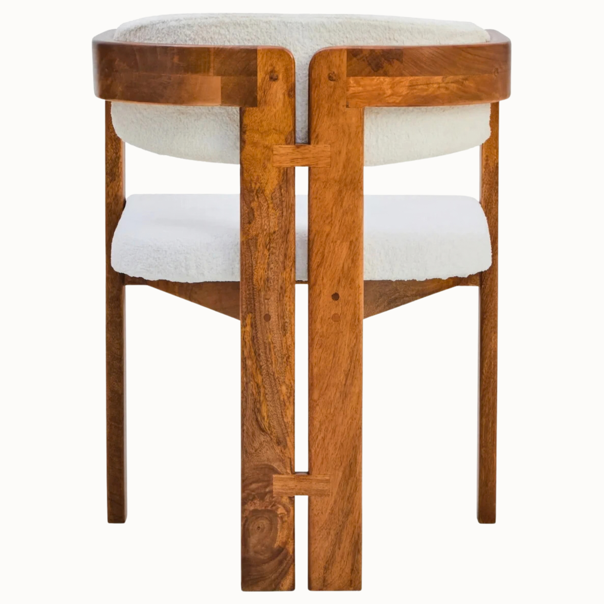 Sabine Cream Bouclé and Natural Mango Wood Curved Back Dining Armchair