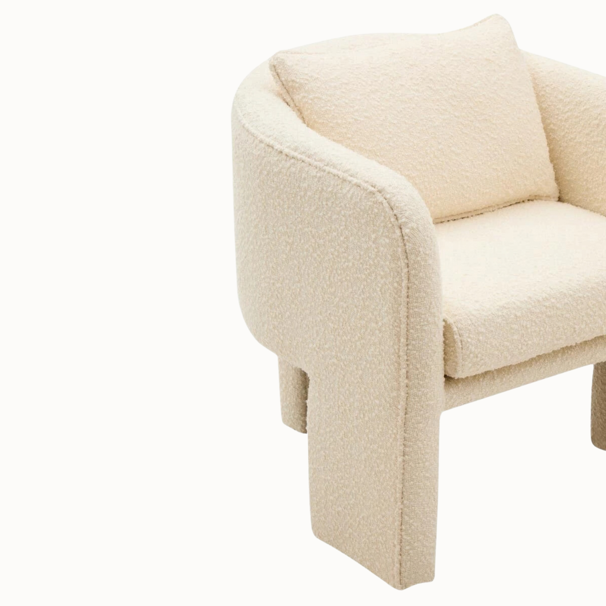 Mireille 70cm Ivory Bouclé Curved Armchair with Cushioned Back and Matching Cushion