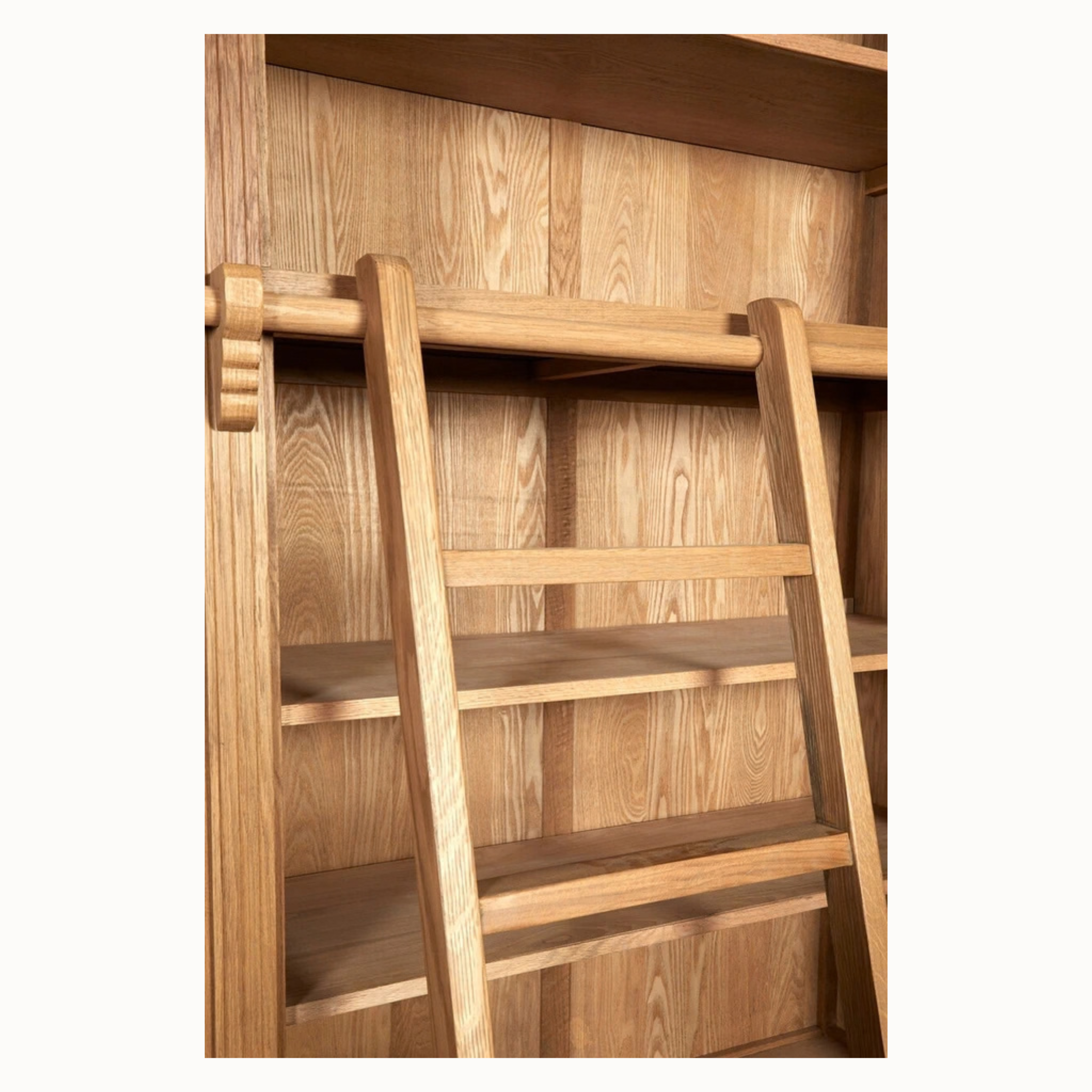 Alaric Large 213cm American Oak Wood Bookcase with Ladder, 10 Shelves & 4 Door Storage