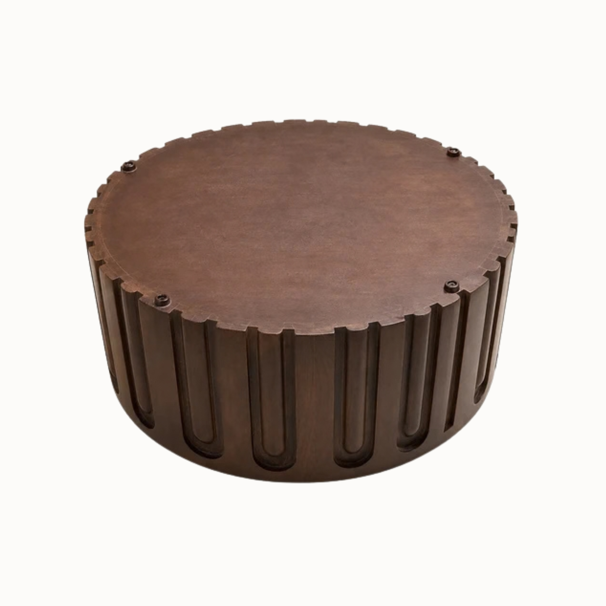 Marceau 70cm Round Dark Emperador Marble and Dark Mango Wood Carved Coffee Table