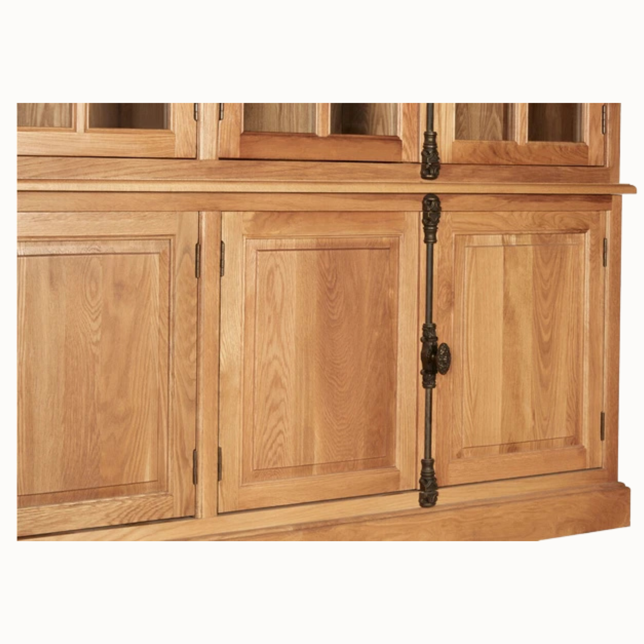 Alaric Large 220cm Natural Oak Wood 8 Door Display and Storage Cabinet with Glass Doors