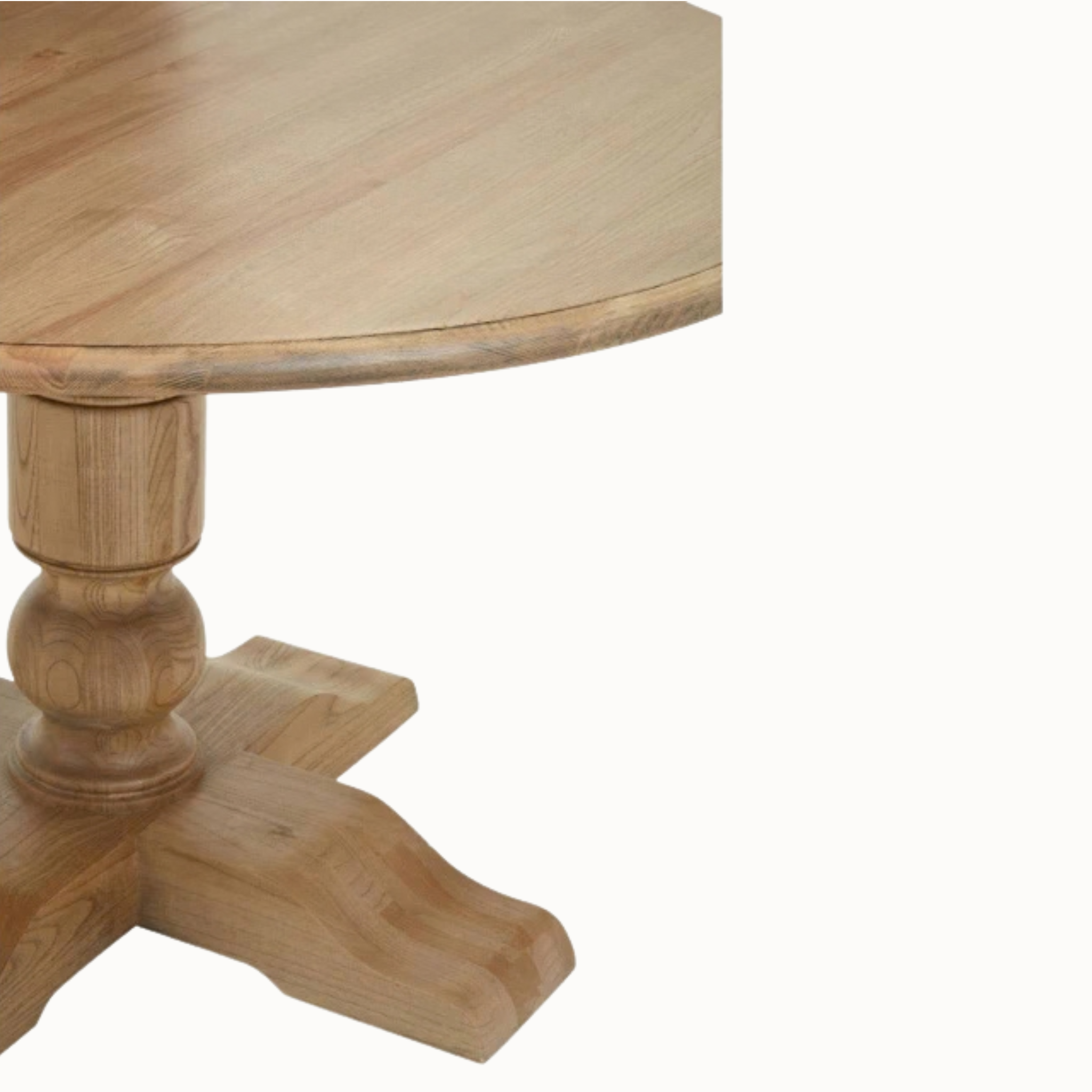Gaston 127cm Round Solid Oak Wood Dining Table for 4–6 with Carved Pedestal Base