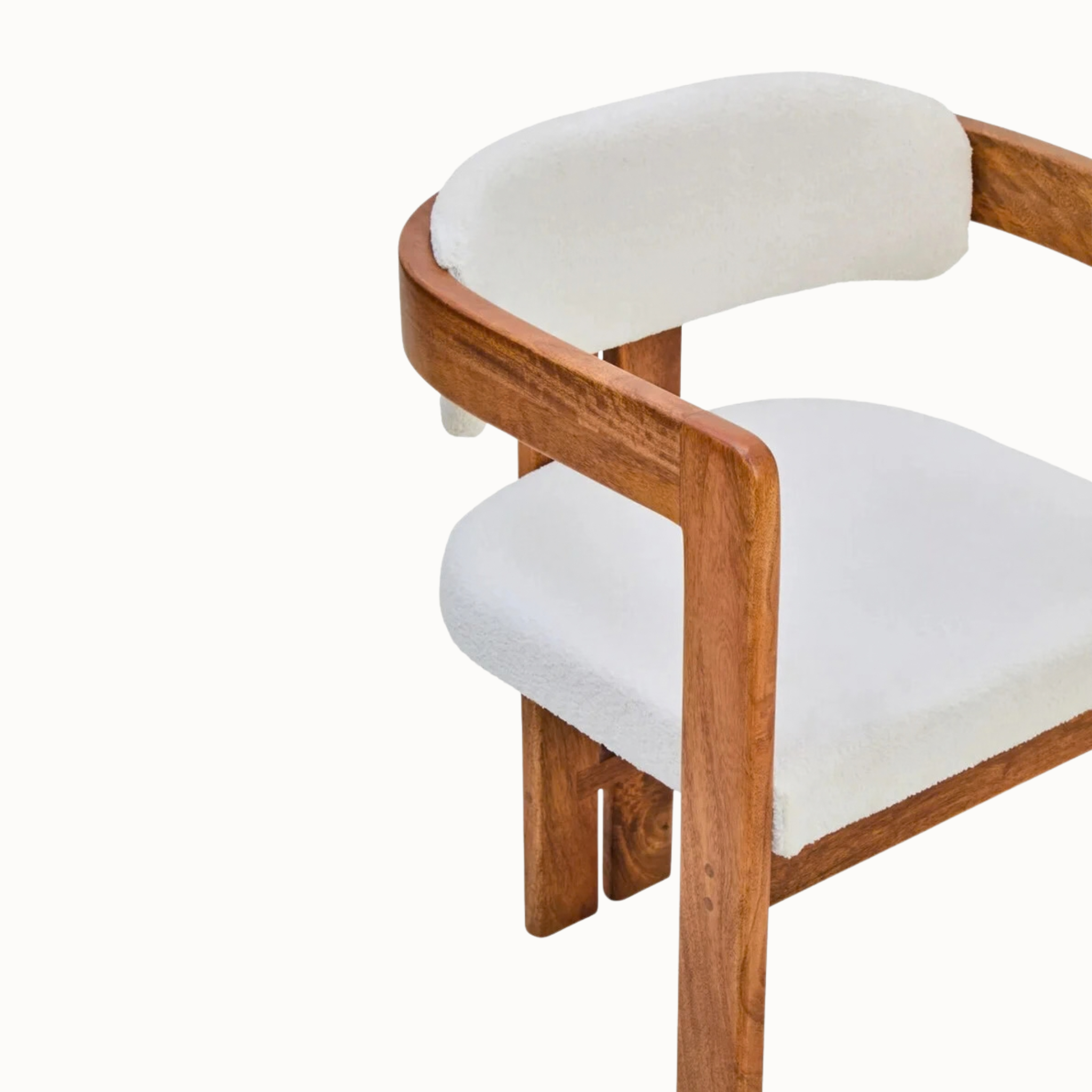 Sabine Cream Bouclé and Natural Mango Wood Curved Back Dining Armchair