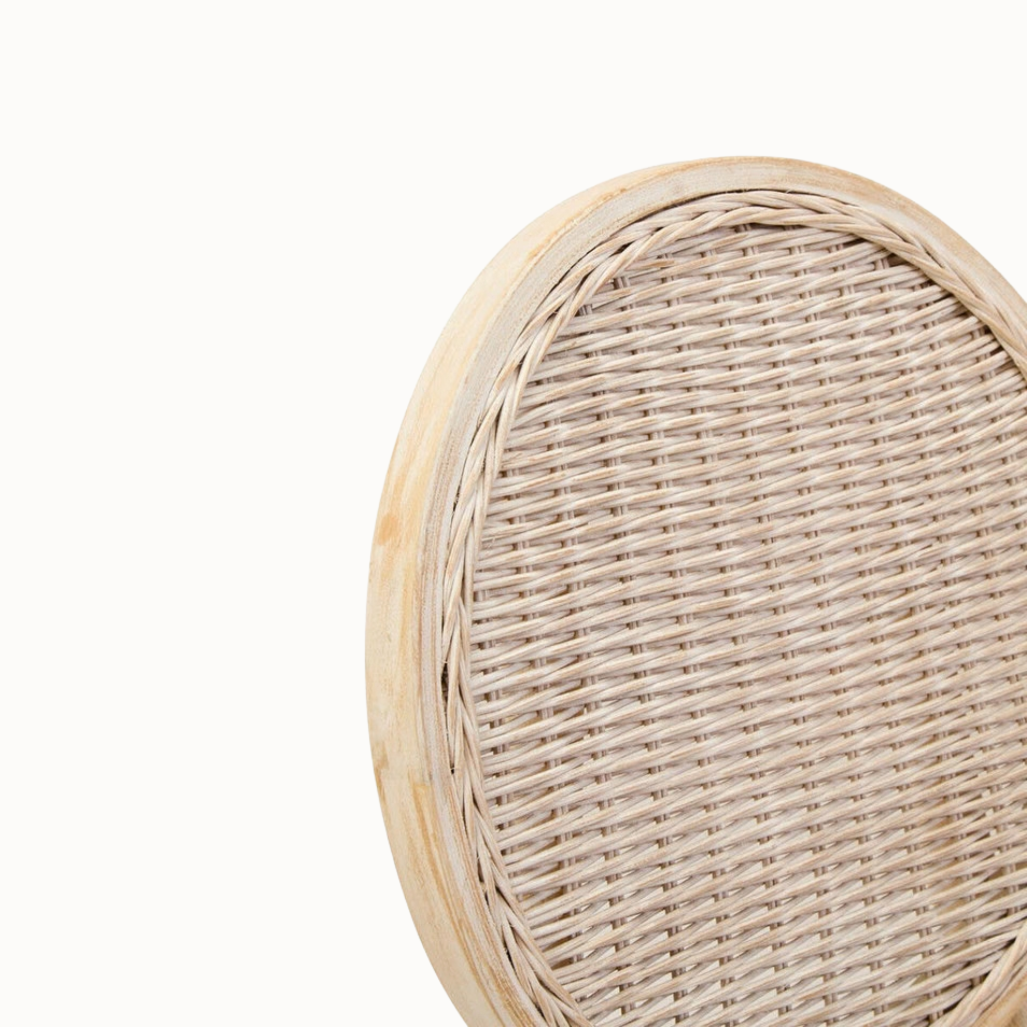 Camille White Washed Elm Wood Dining Chair with Woven Cane Back & Beige Upholstered Seat