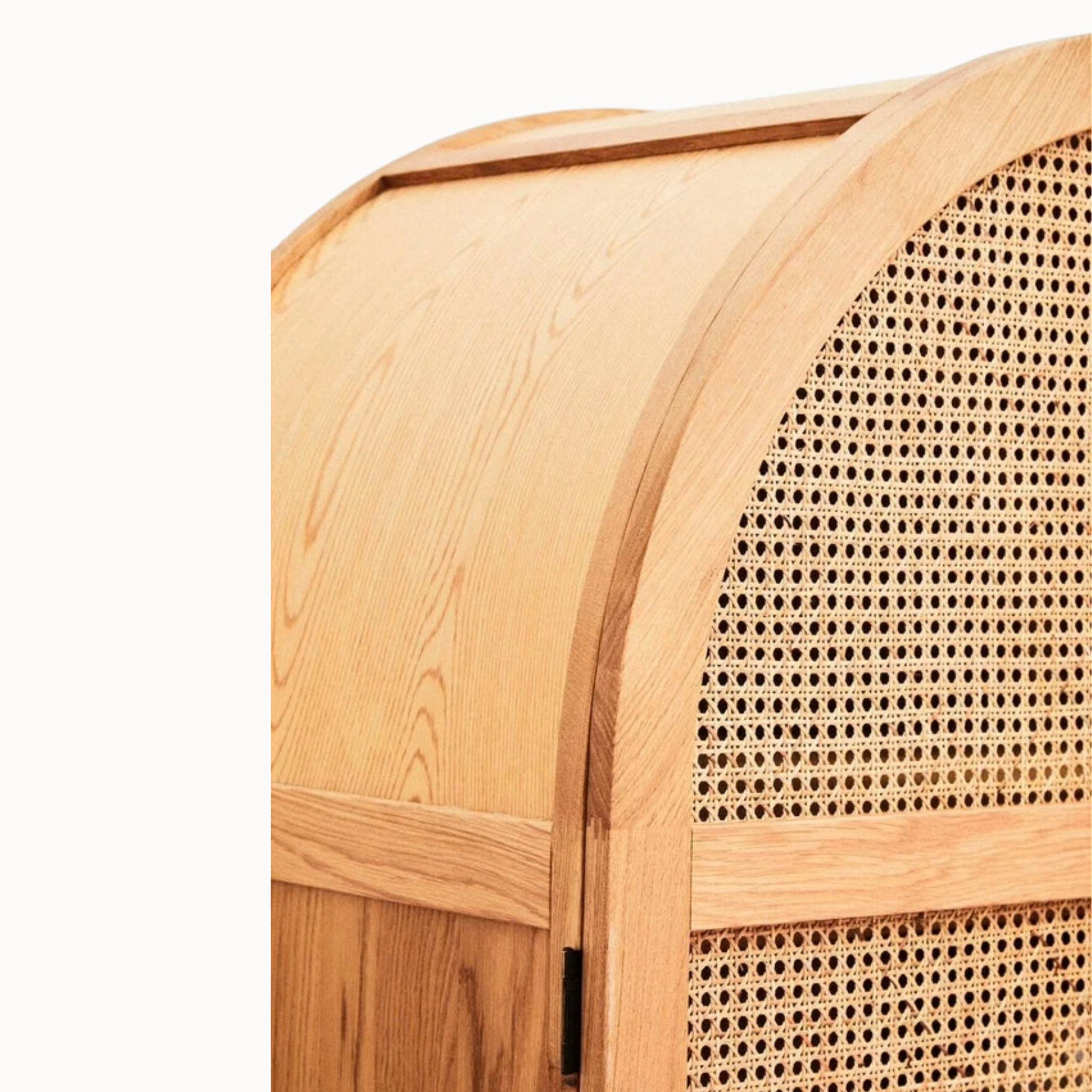 Amaury 200cm Arched Oak Wood and Woven Rattan 2 Door Wardrobe with Drawers